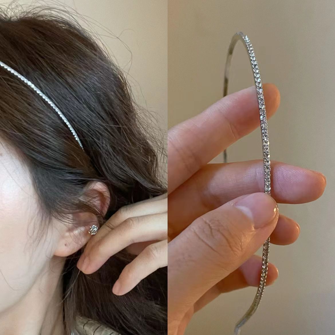 经典款极细闪钻锆石发箍细款女简洁钻石头箍仙气优雅发饰百搭头饰图片