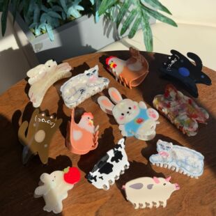 新醋酸奶牛抓夹动物发卡动物发饰ins小鸡发夹多巴胺小猪农场发抓