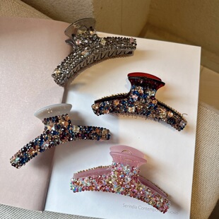 气质网红时尚星星水钻抓夹大号发夹复古高级感后脑勺盘发鲨鱼夹子