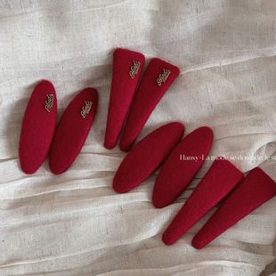 新年红色毛呢bb夹秋冬侧边发夹高级感精致刘海夹头发夹子发卡头饰