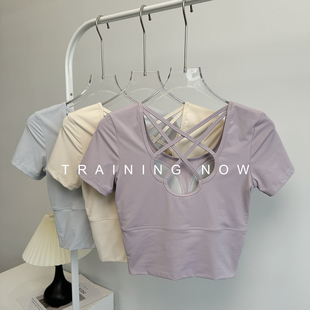 高级感瑜伽服短袖女夏季运动上衣专业健身跑步普拉提训练服绝美