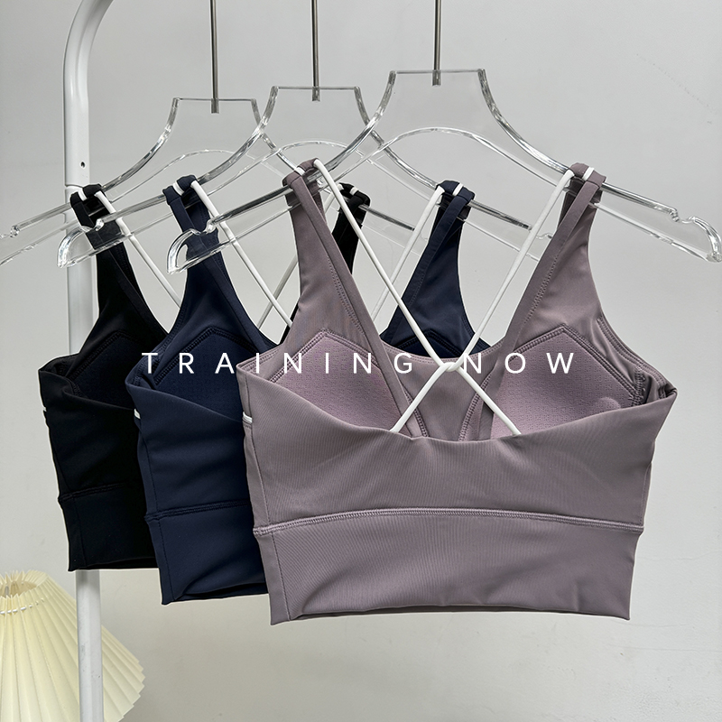 高级感瑜伽运动内衣交叉美背防震聚拢瑜伽跑步健身一体式运动文胸