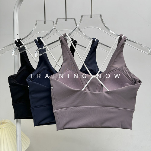 高级感瑜伽运动内衣交叉美背防震聚拢瑜伽跑步健身一体式运动文胸