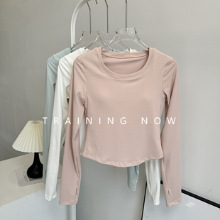运动T恤女秋季修身显瘦普拉提速干瑜伽服上衣带胸垫跑步健身长袖