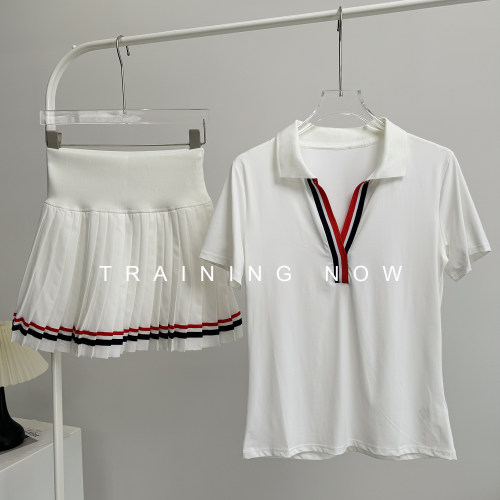夏季羽毛球套装女健身服修身瑜伽上衣POLO运动短袖高尔夫网球服