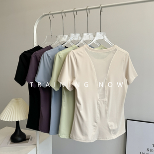 宽松运动短袖上衣女夏季薄款透气跑步锻炼瑜伽速干衣普拉提健身服
