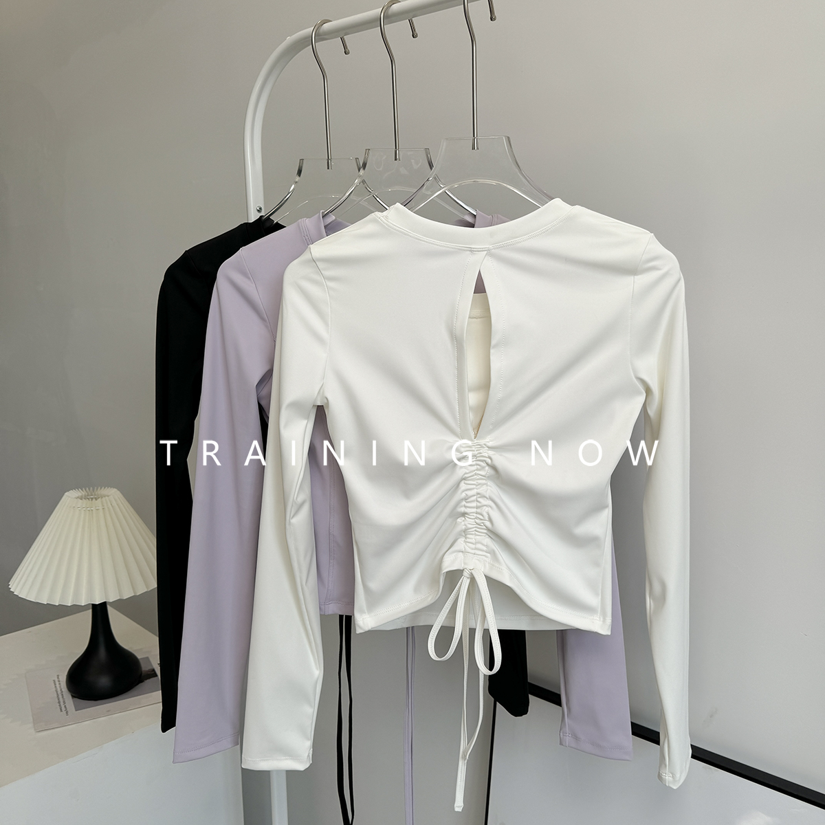 瑜伽服长袖女秋镂空抽绳美背