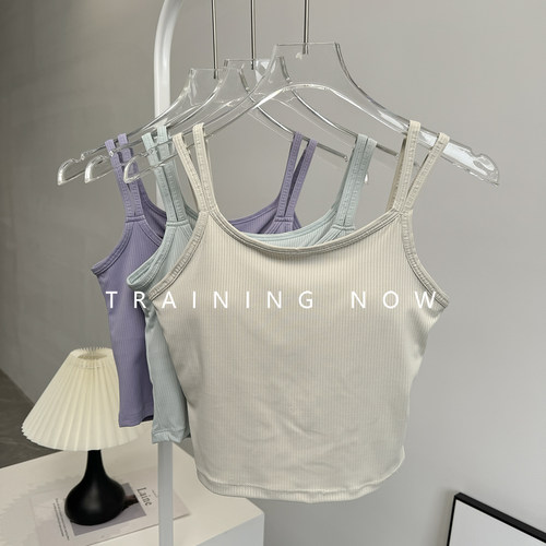 新款吊带瑜伽服背心女带胸垫