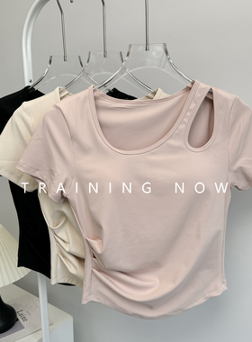 带胸垫运动短袖女夏季透气速干晨跑服紧身显瘦瑜伽锻炼健身上衣