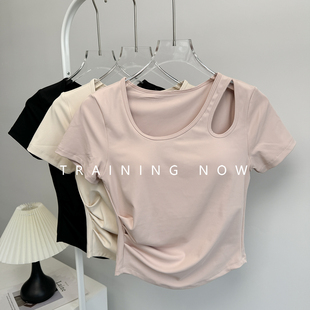 带胸垫运动短袖女夏季透气速干晨跑服紧身显瘦瑜伽锻炼健身上衣