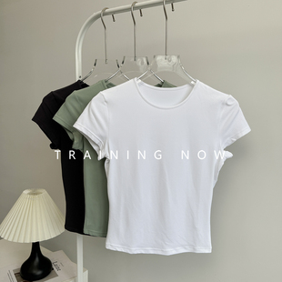 瑜伽服短袖女夏季圆领修身跑步速干上衣高颜值薄款运动健身T恤