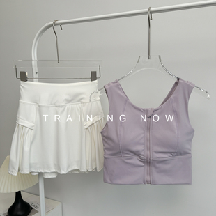 网红新款羽毛球运动套装女夏前拉链瑜伽健身美背心专业速干晨跑服