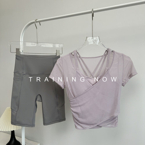 带胸垫瑜伽服女套装2026新款短袖