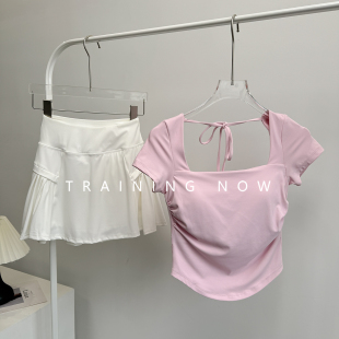 速干上衣防走光健身网球短裙 瑜伽服套装 女夏季 时尚 显瘦运动短袖