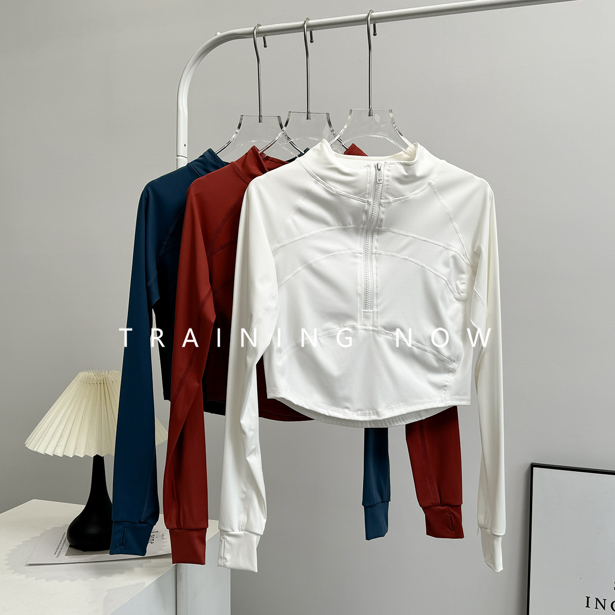 半拉链瑜伽服女运动上衣修身显瘦