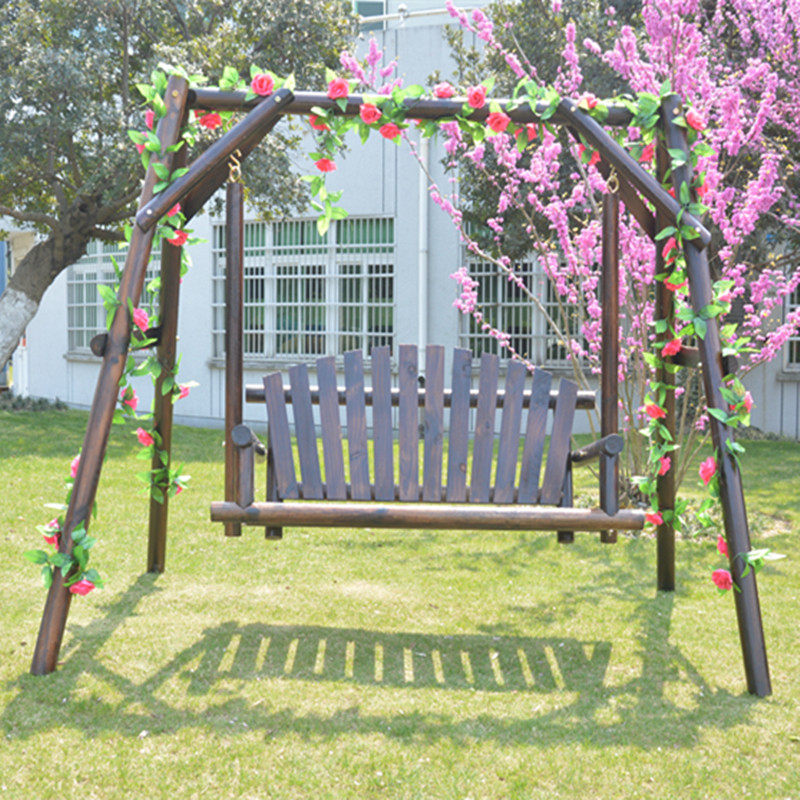 室外碳化防腐实木秋千摇摇椅吊椅休闲阳台花园双人成人秋千公园椅