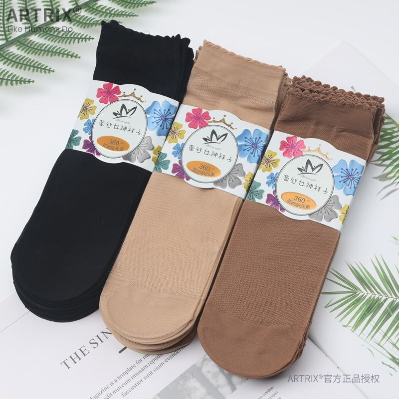 细网眼纯色超薄透花边松口短款不勾丝春夏网面耐穿隐形女中筒丝袜