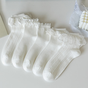 白色花边袜子女秋冬短袜Lolita女袜芭蕾风蕾丝边短款秋季纯色棉袜