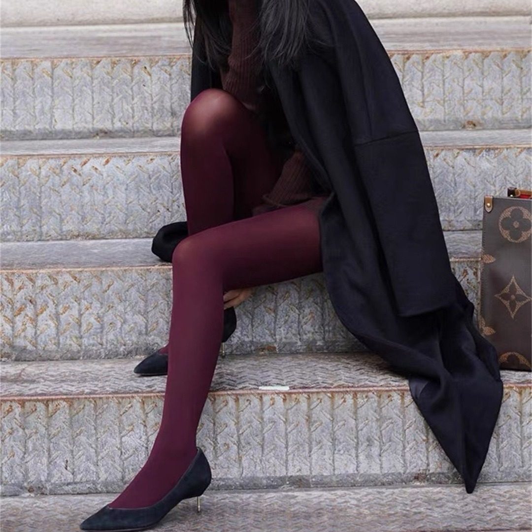 安哥拉红宋慧乔同款车厘子果酱连裤袜酒红色袜子暗红丝袜女打底袜