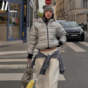 2025冬季新款户外羽绒服银色连帽休闲运动轻量男女防风保暖外套