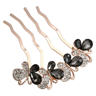 发叉发插盘发发簪女头饰水钻韩国简约丸子头发钗簪子插梳四齿发梳