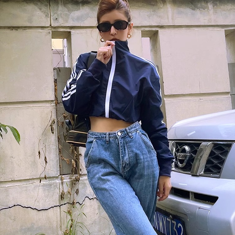 高腰开叉牛仔裤初秋欧美