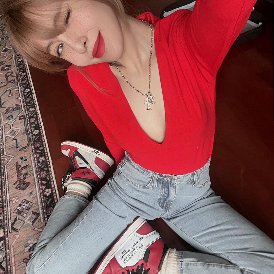NAYB娜依欧美深V舒适垫肩连体