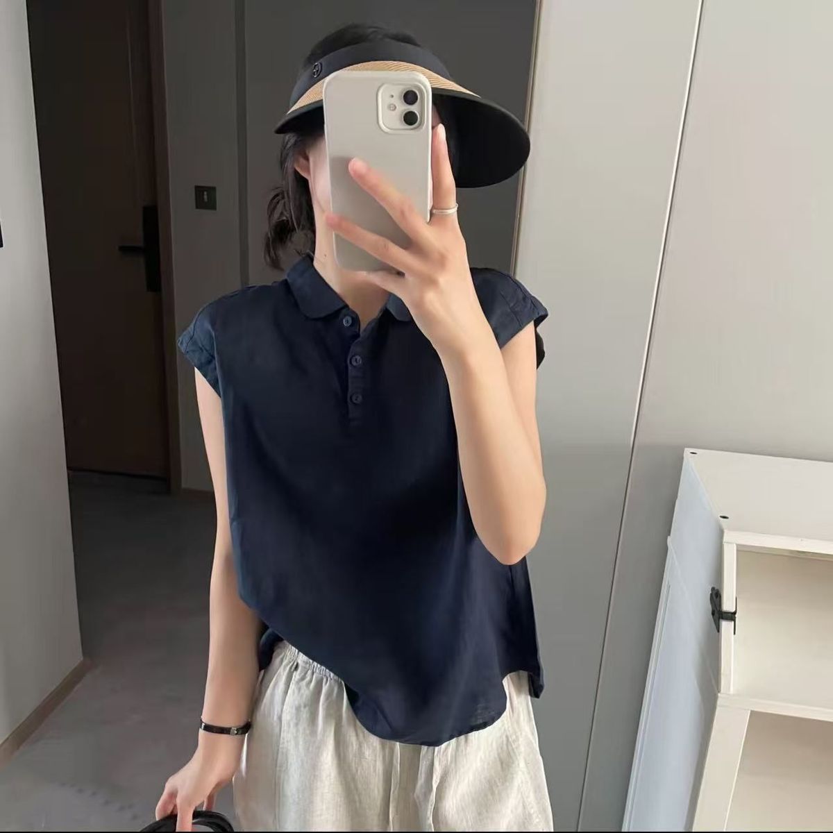 100%亚麻高端新款高级感简约元宝领小衫时尚宽松衬衫遮肉上衣T恤
