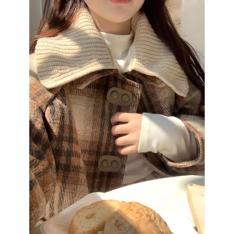 2025冬季新款毛呢羽绒棉服女中长款气质时尚针织翻领保暖大衣外套