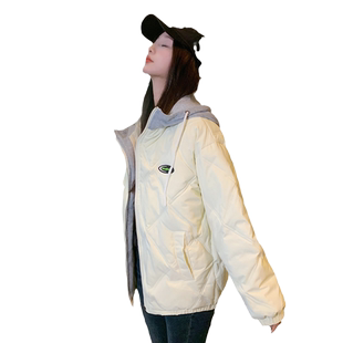 韩系菱格短款羽绒棉衣棉服女秋冬季外套夹棉薄款棉袄2025年新款潮