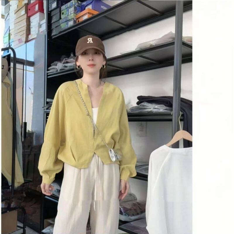 法式V领春夏薄款显瘦长袖衬衫