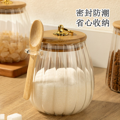 食品级高硼硅玻璃糖罐密封罐带勺