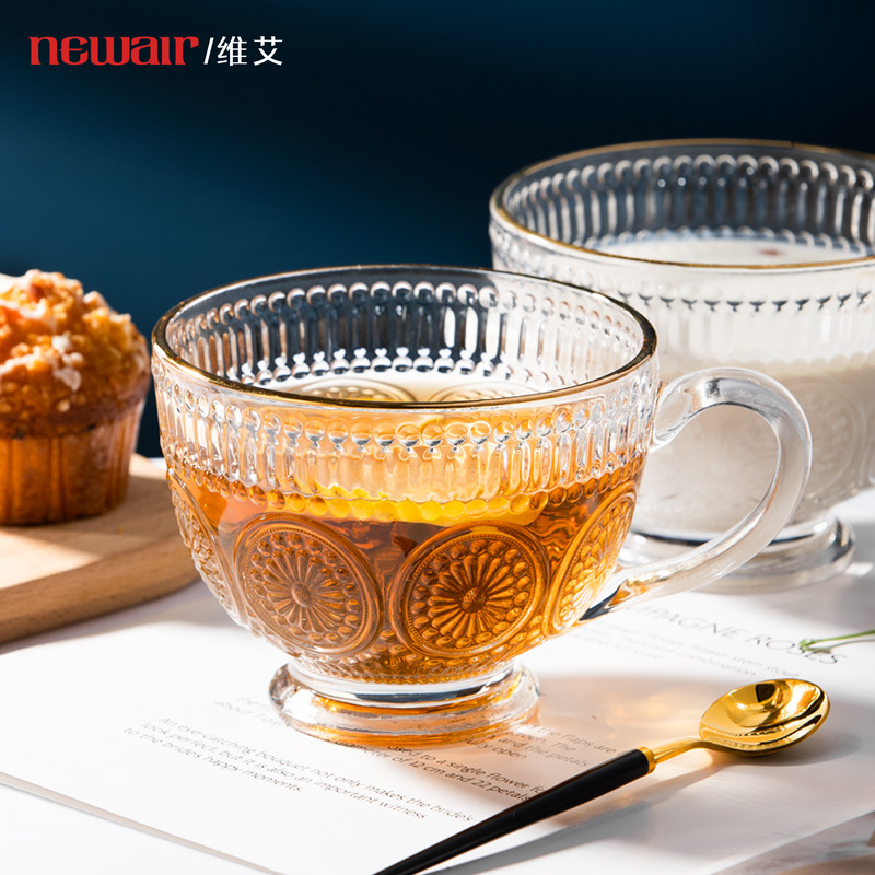 浮雕太阳花燕麦ins风牛奶玻璃杯