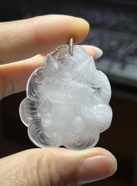 天然粉白兔毛水晶九尾狐吊坠项链毛衣链饰品送女友闺蜜生日礼物