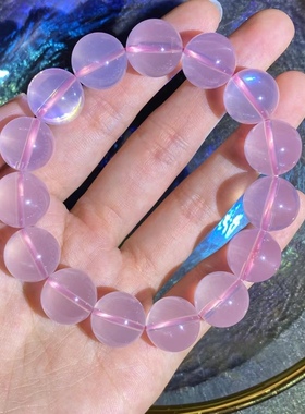 天然莫桑比克星光粉晶手链果冻体奶奶的荧光猫眼漂亮14MM