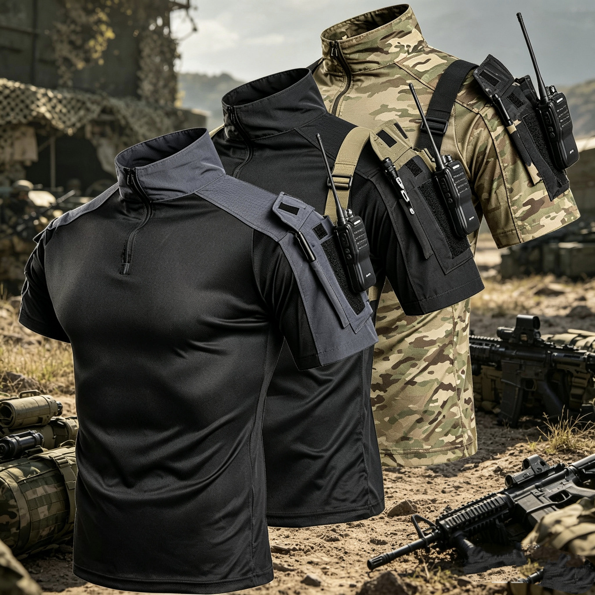 【泡面战术】蛙服迷彩G3短袖立领拉链运动服装户外运动战术衬衫
