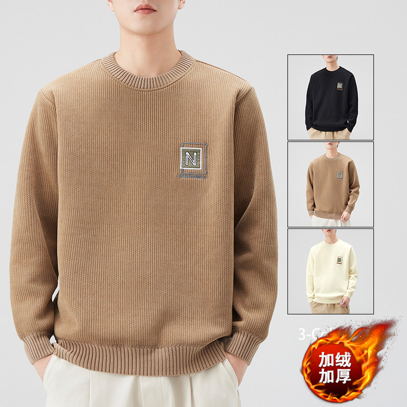 套头加绒加厚毛衣潮流保暖上衣服图片