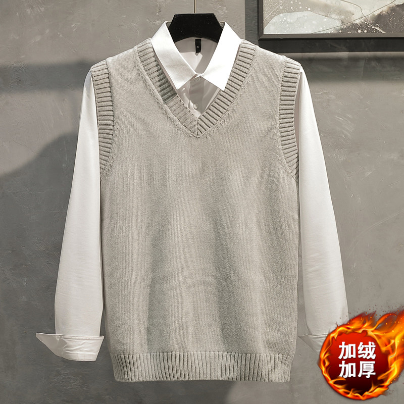 无袖针织毛衣背心v领马夹纯色套头坎肩纯棉毛线打底秋冬马甲男装