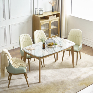 全实木轻奢大理石餐桌现代简约客厅餐桌椅组合小户型家用饭桌