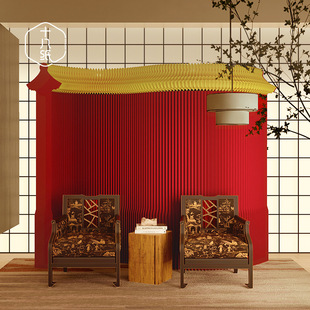 十八纸国风纸墙城墙主题背景隔断商用布景风琴艺术屏风门店装饰墙