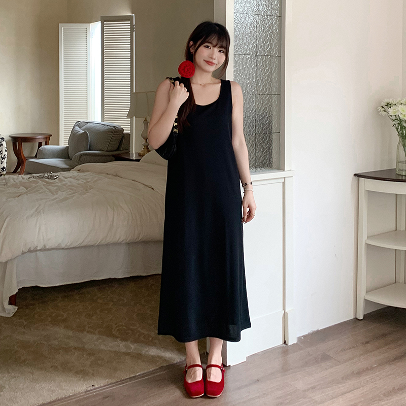 胖mm华夫格百搭背心长裙2025春夏新款大码女装显瘦打底吊带连衣裙