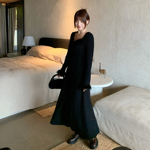 微胖mm针织打底连衣裙2025秋冬新款大码女装气质显瘦内搭收腰长裙