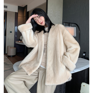 水貂皮草外套女 领进口整貂天鹅绒貂皮大衣简约年轻款 新款 2025翻袖