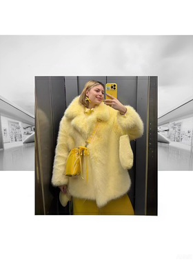 亚马逊跨境冬季年轻皮草女外套中长款宽松网红炸街仿狐狸毛绒大衣