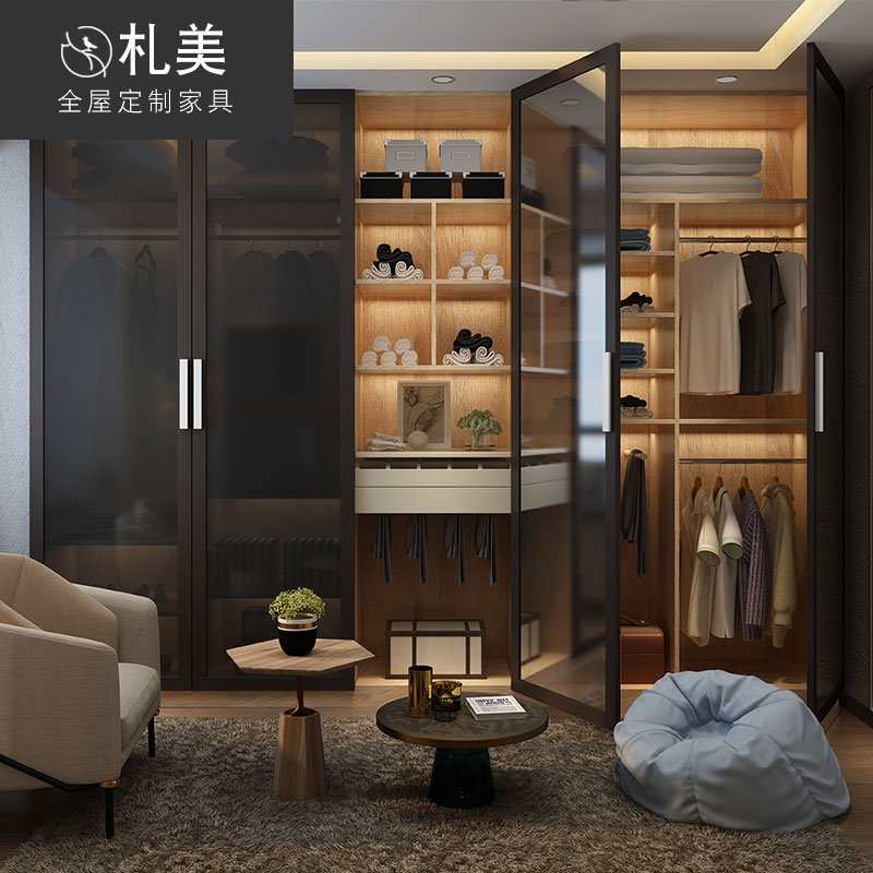 嘉兴札美全屋定制衣柜简约现代轻奢整体步入式衣帽间卧室实木组合