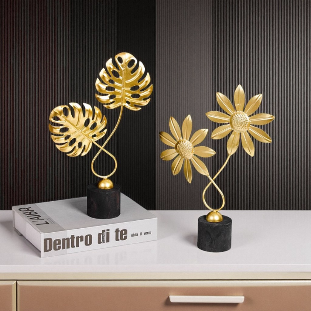 北欧风轻奢金色铁艺叶子装饰品高