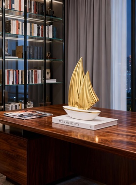 轻熟简约金色帆船摆件家居办公