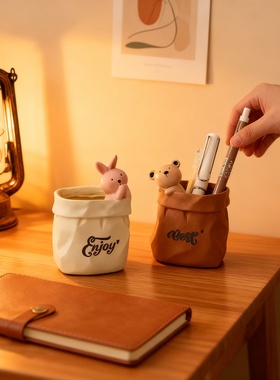 可爱卡通动物桌面收纳桶摆件