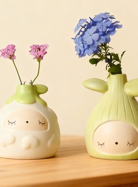 可爱卡通动物造型花瓶装饰摆件