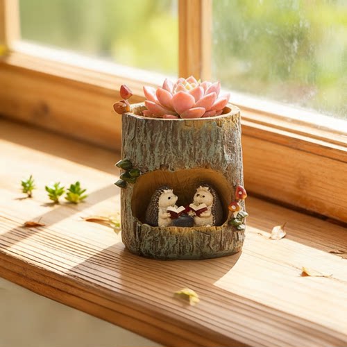 创意树桩多肉卡通动物装饰盆
